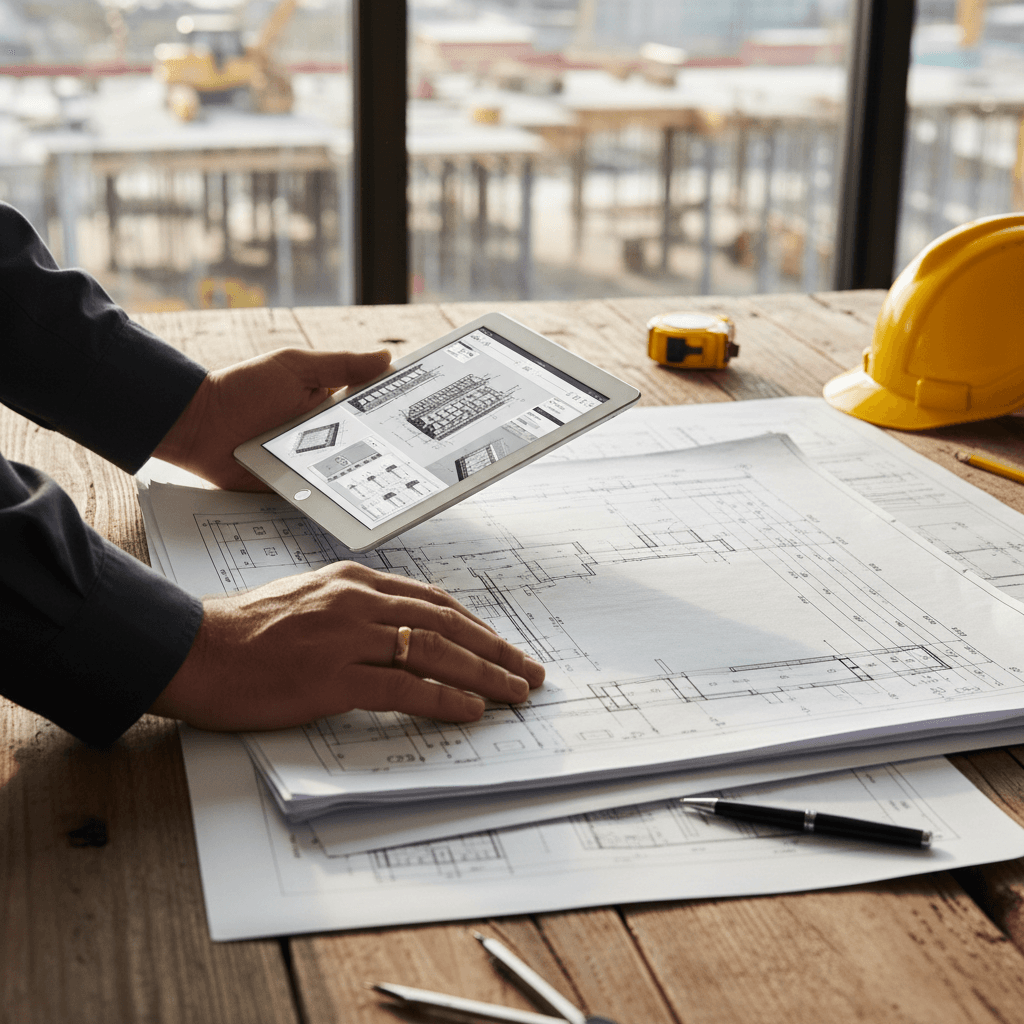 Construction manager reviewing project plans